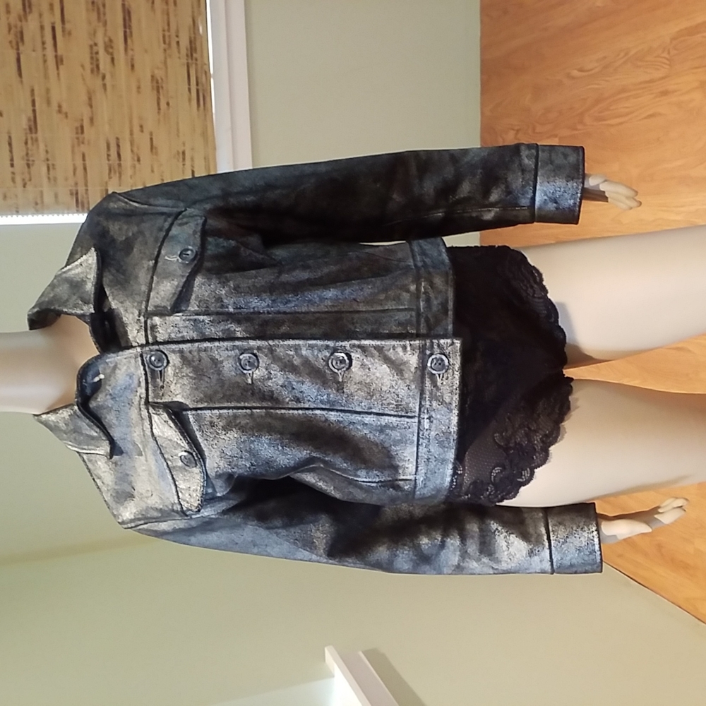 Black Leather Jacket With Silver Coating Size M
